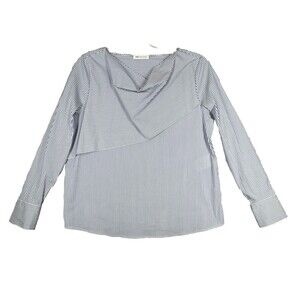 St. Emile‎ Shirt Womens 10 Blue White Nautical Striped Cowl Layered Lagenlook